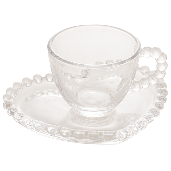 Conjunto de Xícaras Café Cristal Com Pires Coração Pearl, 4 peças, 85ml - 28383