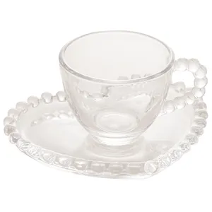 Conjunto de Xícaras Café Cristal Com Pires Coração Pearl, 4 peças, 85ml - 28383