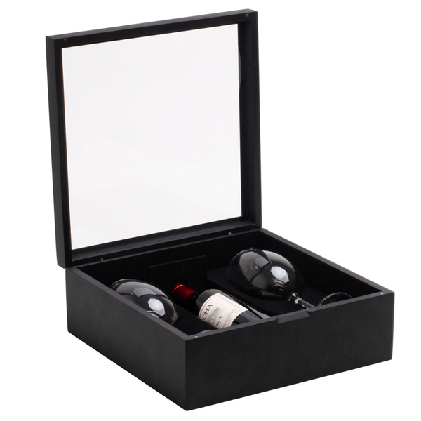 Caixa para Vinho da Woodart, Com duas Taças, 34cm, Madeira - 13040