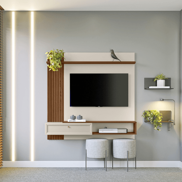 Painel Home para TV até 55 polegadas MDP/MDF Alvorada Linea Brasil Freijó / Off White