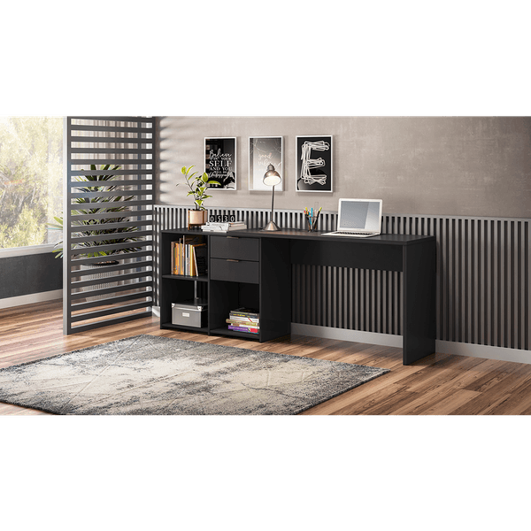 Mesa para Computador Office, MDP, 2 Gavetas, 1 Prateleira, 6 Pés - NT2060 Preto