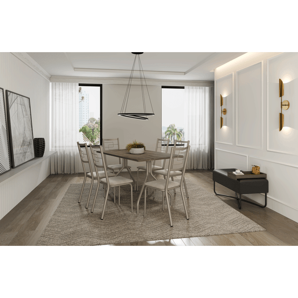 Conjunto Sala, Mesa em Aço, 6 Cadeiras, 80 x 140 cm - Galicia 1556/1722 Legno/ Champanhe