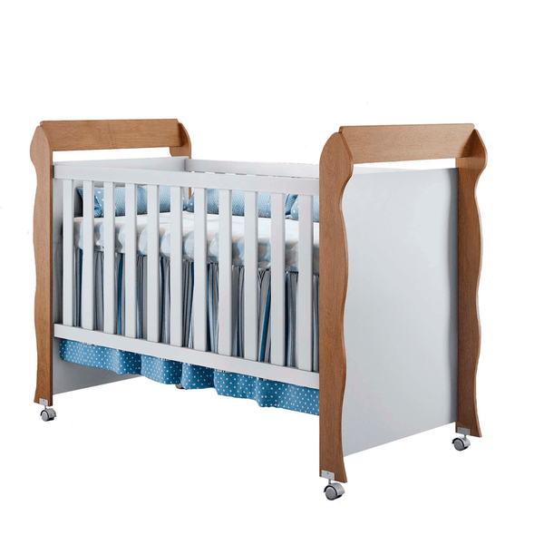 Berço / Mini Cama em MDF com Rodízios, Grade Fixa - Carolina Móveis Mirelle Amadeirado