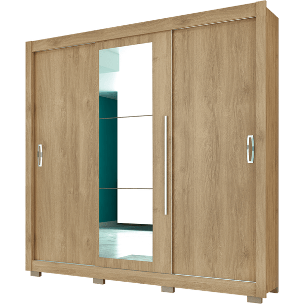 Guarda-roupa em MDP, com 3 Portas e 3 Gavetas, Espelho - Moval Montreal Noce