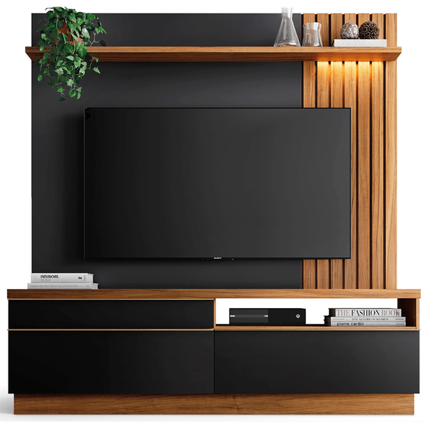 Estante Home para TV até 70'', MDP, 2 Portas, 1 Gaveta, 1 Prateleira, 16 Pés - Trancoso Noce Milano / Preto Fosco