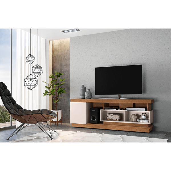 Rack em MDP para TV de até 65'', 1 Porta, 1 Prateleira - Tijuca Natura Real / Off-White