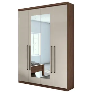Guarda-roupa em MDF, Com Espelho, 04 Portas, 02 gavetas, 02 Prateleiras - Alonzo New Imbuia Naturale