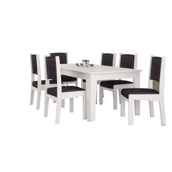 Mesa de Jantar 6 Cadeiras - RV Móveis Diamante Branco / Preto