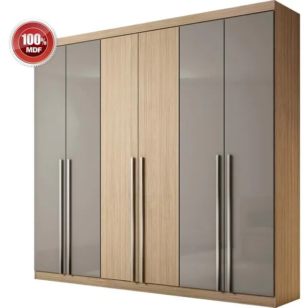Guarda-roupa 6 Portas 100% MDF - Santos Andirá Ideally Roble / Fendi