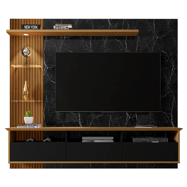 Painel para TVs até 65'', MDP, 3 Portas, 2 Nichos, 2 Prateleira - Trend Preto Fosco/Cinamomo/Nero