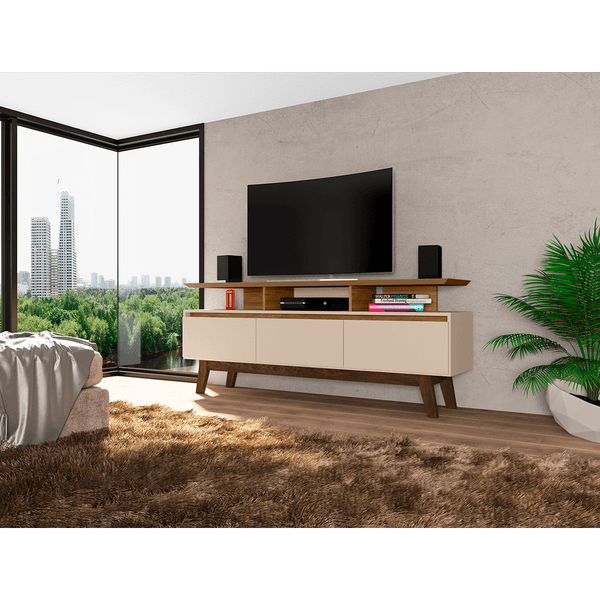 Rack para TV até 60'', 3 Portas, 1 Prateleira, 4 Pés - Rubi Retrô Cinamomo / Off White