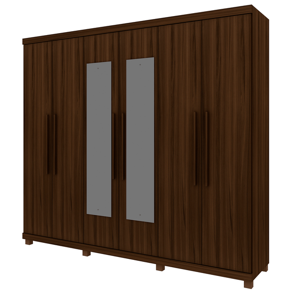 Guarda-Roupa Casal Absolut em MDF 06 Portas 04 Gavetas com Espelho Nogueira