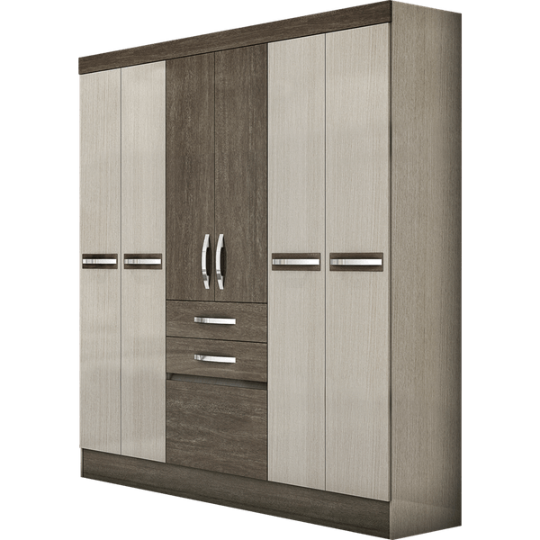 Guarda-roupa 6 Portas 2 Gavetas e Sapateira - Moval Mafra Avelã / Carvalho