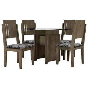 Mesa de Jantar 5 Peças com Tampo em Vidro - RV Móveis Esmeralda Teka / Floral
