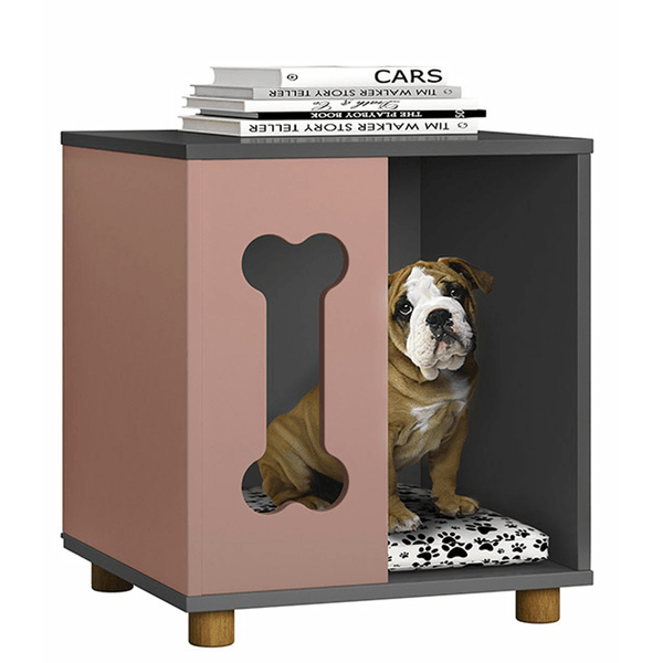 Mesa Lateral em MDP/MDF, Pés Madeira, Pintura UV - Pet Golden Grafito/ Rosé