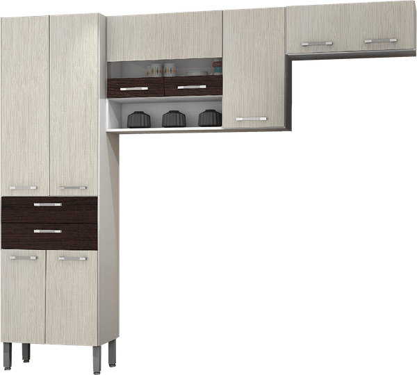 Cozinha de Madeira 3 Peças, 9 Portas, 2 Gavetas - Kit's Paraná Star Arena / Ébano