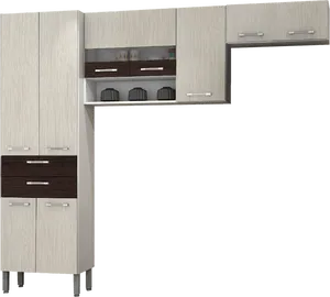 Cozinha de Madeira 3 Peças, 9 Portas, 2 Gavetas - Kit's Paraná Star Arena / Ébano