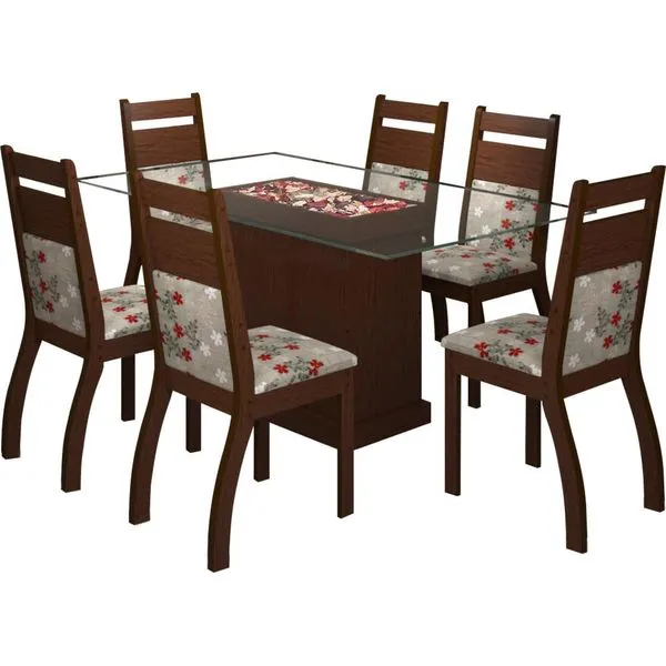 Mesa de Jantar 6 Cadeiras, Retangular - Viero Móveis Clara Chocolate / Cravo