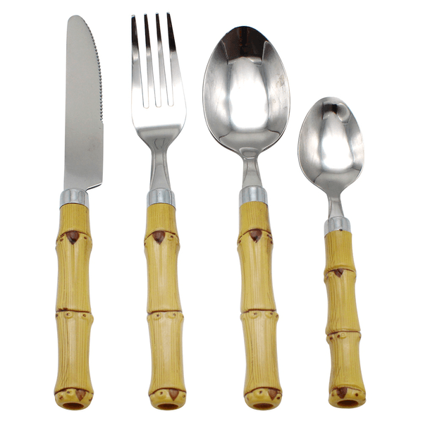 Faqueiro Bambu, 24 Peças, Aço Inox, Caixa de Madeira - 26897