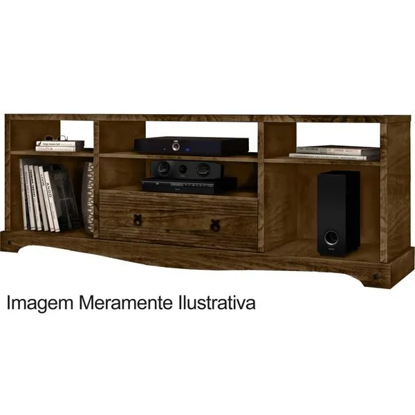 Rack com Laminado de Madeira Nobre - RV Móveis MS201 Ouro Castanho