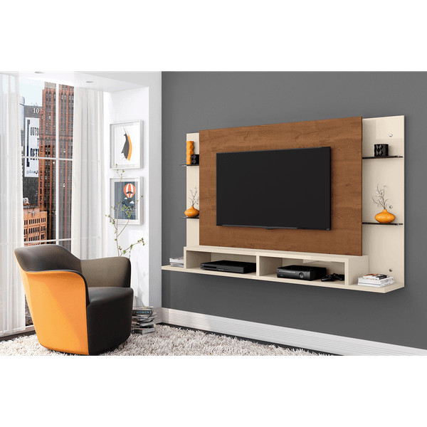 Painel para TV até 55'', 4 Prateleiras, 2 Nichos Organizadores - Malbec Off White/Nature