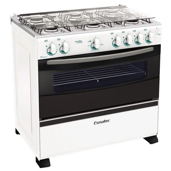 Fogão 6 Bocas de Piso Esmaltec Branco Bivolt - Caribe Bivolt