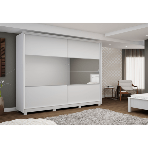 Guarda-Roupa Casal 100% MDF, 2 Portas, 7 Gavetas, Com Espelho, Pés - Gelius Apolo Branco Acetinado