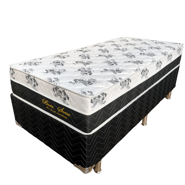 Conjunto Box Solteiro Bom Sono Pés PVC em Rígido 110x188 Cinza/Preto