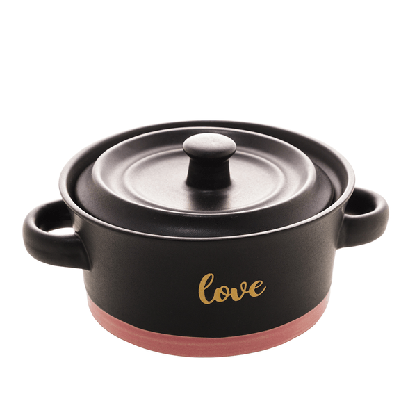 Mini Caçarola Love da Bon Gourmet, Cerâmica, Preto com Rosa, 13x6cm - 28547