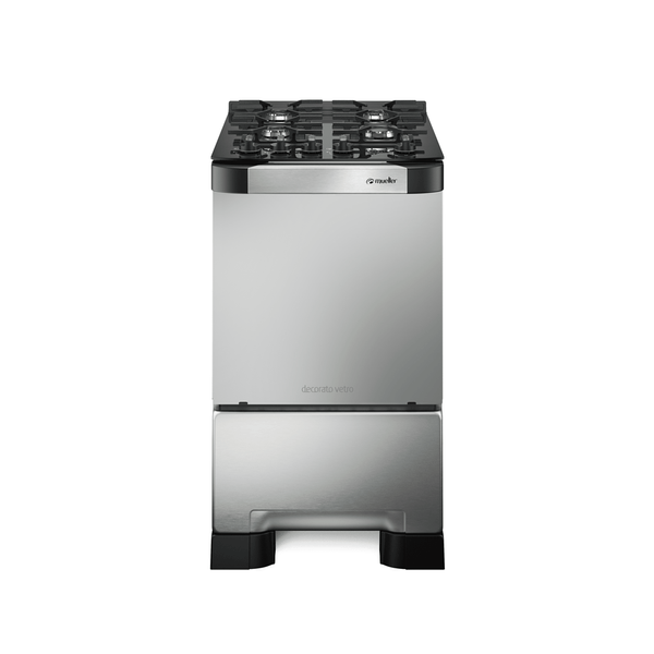 Fogão Decorato Vetro Mueller, 4 Bocas, Gás, 62L, Mesa de Vidro, Inox - 601230051 Bivolt