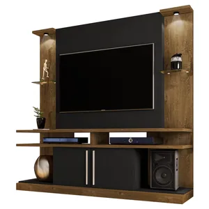 Estante Home para TV até 55'' com LED, MDP, 2 Portas, 3 Prateleiras - Home York Madeira Rústica / Preto Fosco