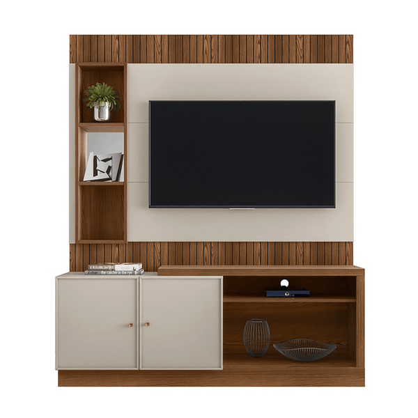 Estante Home Dourados em MDF/MDP com Espelho para TV até 55'' Freijó / Off White