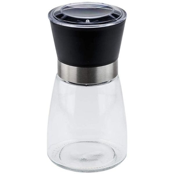 Moedor de Sal e Pimenta 170ml Lyor Vidro Moinho de Cerâmica e Tampa Plástica Preta