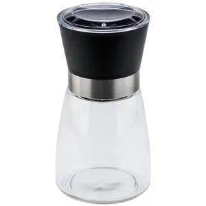 Moedor de Sal e Pimenta 170ml Lyor Vidro Moinho de Cerâmica e Tampa Plástica Preta