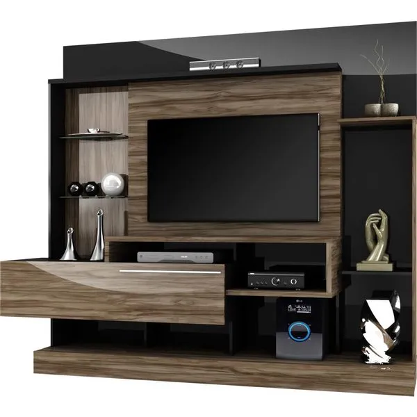 Estante Home com 2 Prateleiras de Vidro - Dj Móveis Supremo Carvalho Vittro / Preto