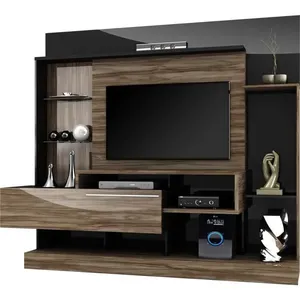 Estante Home com 2 Prateleiras de Vidro - Dj Móveis Supremo Carvalho Vittro / Preto