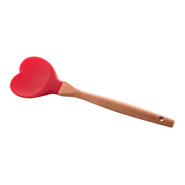 Colher Heart Lyor, Cabo de Bambu, Silicone, Vermelho - 1483