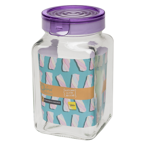Pote Quadrado Hermético Lavanda, 1 Peça, 2l, Vidro - LPT08-1002