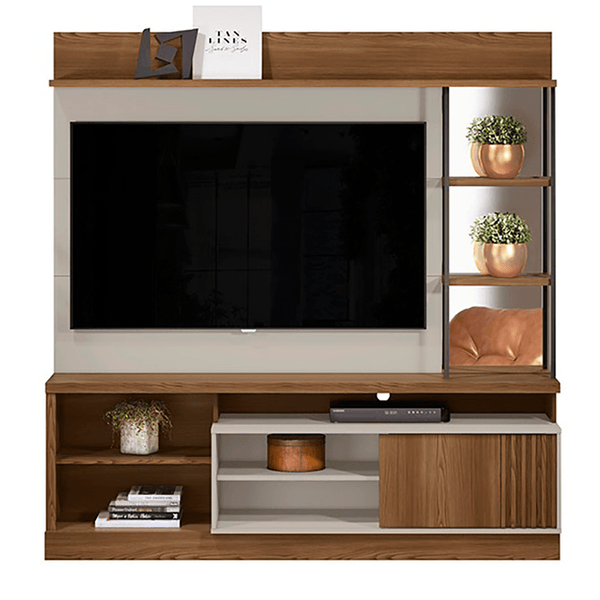 Estante Home Garibaldi em MDP com Espelho para TV até 55'' Freijó / Off White