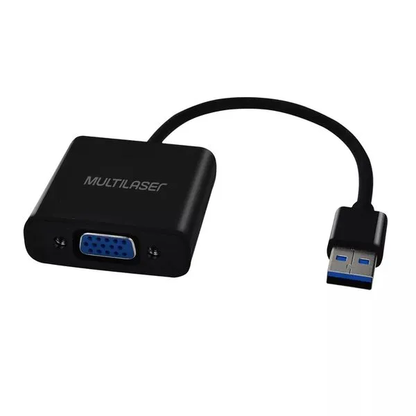 Cabo Conversor- USB (Macho) > VGA (Fêmea) - Multilaser - WI348 - Preto