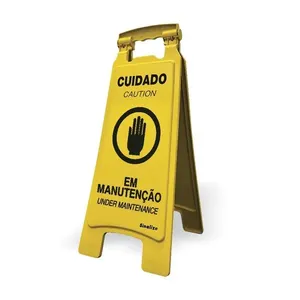Cavalete de Sinalização Cuidado em Manutenção 27x65cm Plástico Amarelo