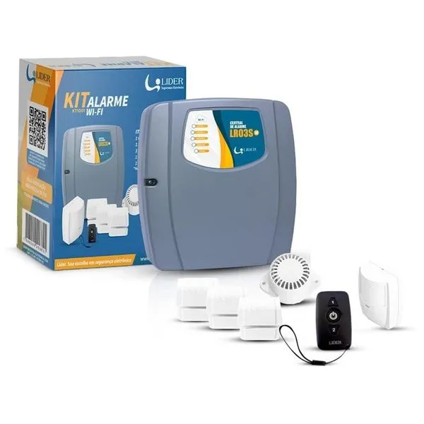 Kit Central de Alarme Wi-Fi KT1001 Líder Kit Central de Alarme Wi-Fi KT-1001 com Sensores, Controle e Sirene