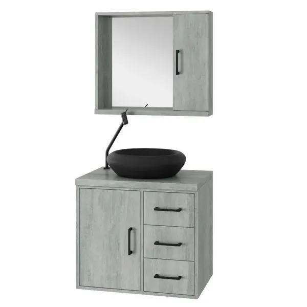 Gabinete para Banheiro Espelheira Andria 60cm Astral Design Gabinete para Banheiro Espelheira Andria Cimentício 60cm sem Cuba