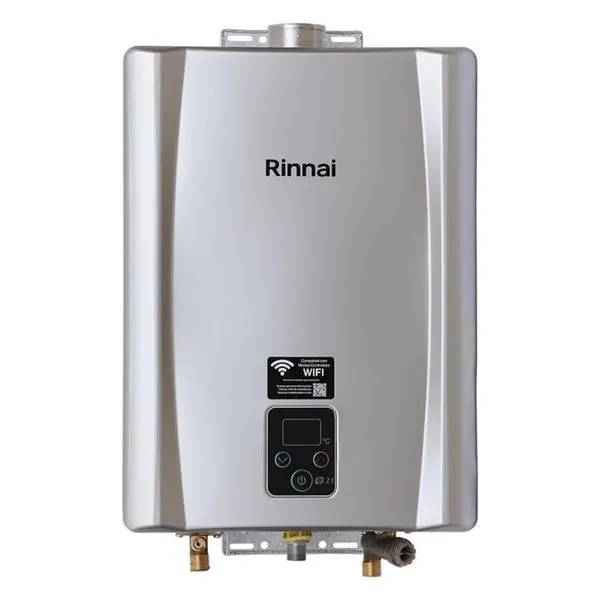 Aquecedor de Água a Gás Digital 21L E21 Bivolt Rinnai Aquecedor de Água a Gás GN 21L E21 FEHG Inox Digital Bivolt Rinnai