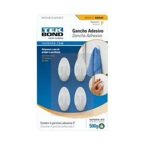 Gancho Adesivo Plástico Ambar Pequeno Até 500g Branco Tekbond Gancho Adesivo Plástico Ambar Pequeno Até 500g Branco