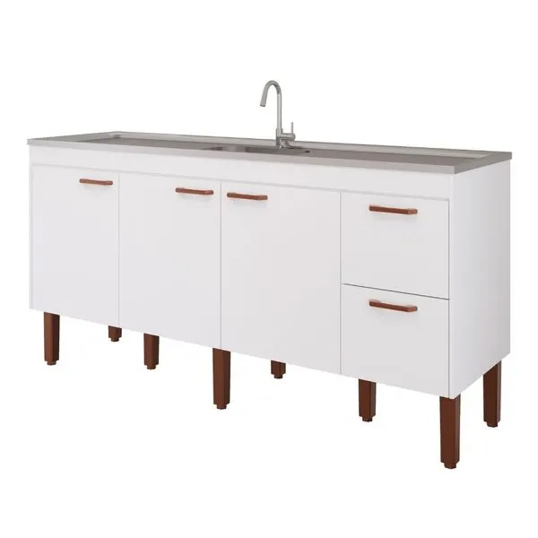 Gabinete para Cozinha Slim Branco 174x87x50cm MDF MGM Móveis Gabinete para Cozinha Slim 174x87x50cm MDF Branco