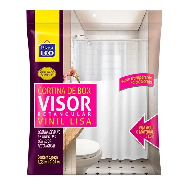 Cortina para Box Retangular Vinil com Visor 1,35x2m Plast-Leo Cortina para Box Vinil Visor Retangular 1,35x2m Branca