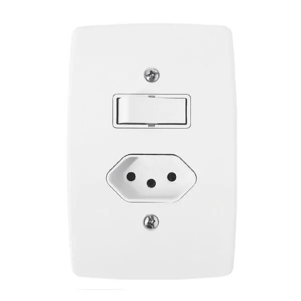 Conjunto Interruptor Simples + Tomada 10A 4x2 Finesse B.Lux Conjunto Interruptor Simples 6A/250V+Tomada 10A 4x2 Branco Finesse
