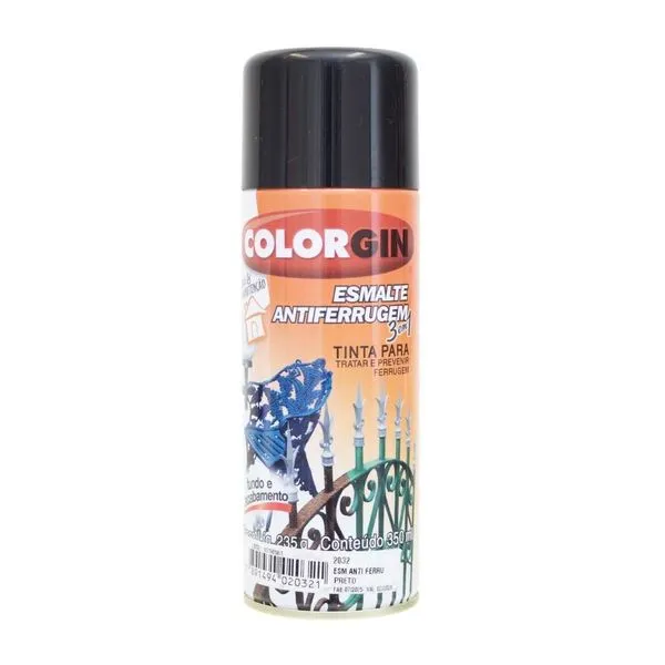 Tinta Spray Antiferrugem 350ml Colorgin Tinta Spray Antiferrugem Preto 350ml Colorgin
