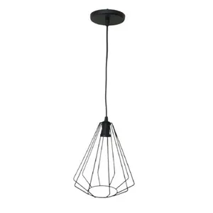 Pendente Cone Aramado em Metal para 1 Lâmpada E27 Art Line Pendente Aramado Cone em Metal Preto para 1 Lâmpada E27